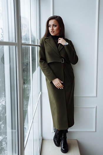 2 Пальто женское демисезонное 22105  (хаки) 