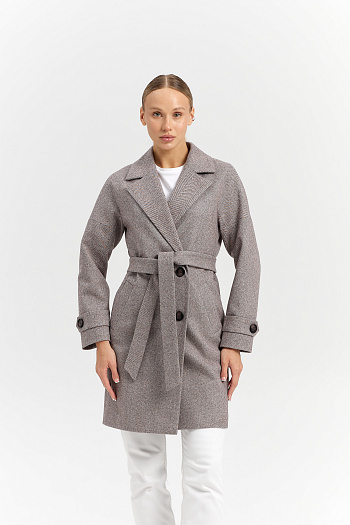 7 Пальто женское демисезонное 22970 (коричневый/ёлочка)