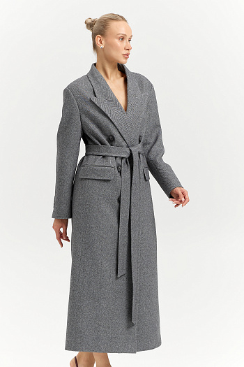 6 Пальто женское демисезонное 26830 (пепельный/ёлочка)