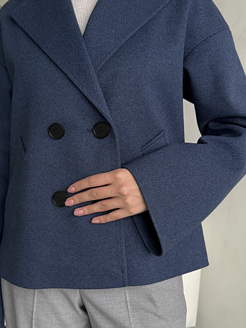 2 Пальто женское демисезонное 27332 (синий/ёлочка)