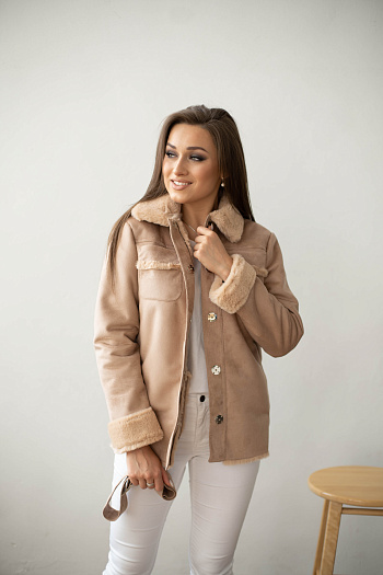 4 Дублёнка женская демисезонная  22565  (бежевый) 