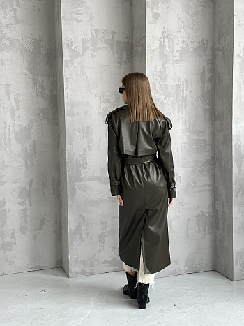 3 Плащ женский 1826 (хаки/экокожа)