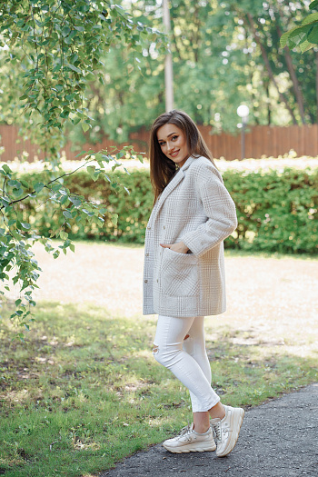 3 Пальто женское демисезонное 22520  (пудра/клетка) 