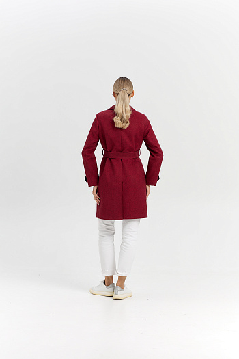 3 Пальто женское демисезонное 25570 (бордовый/ёлочка)