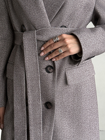 4 Пальто женское демисезонное 26830  (коричневый/ёлочка)