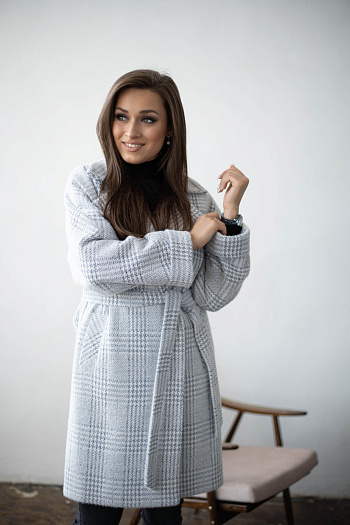 3 Пальто женское демисезонное 22480  (голубой/клетка) 