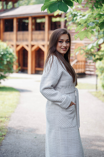 3 Пальто женское демисезонное 20550  (пудра/клетка) 