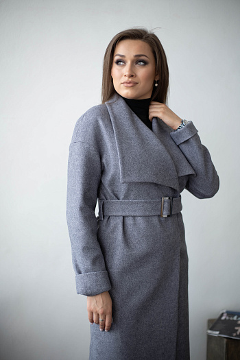 3 Пальто женское демисезонное 22580  (серый/рубчик) 