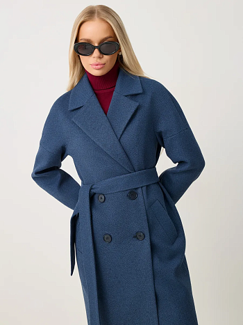 3 Пальто женское демисезонное 22971 (синий/ёлочка)