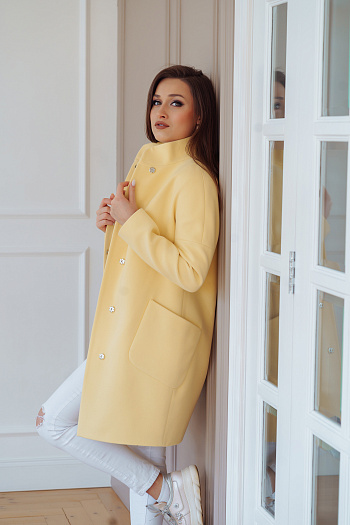 4 Пальто женское демисезонное 19101/пояс  (лимон) 