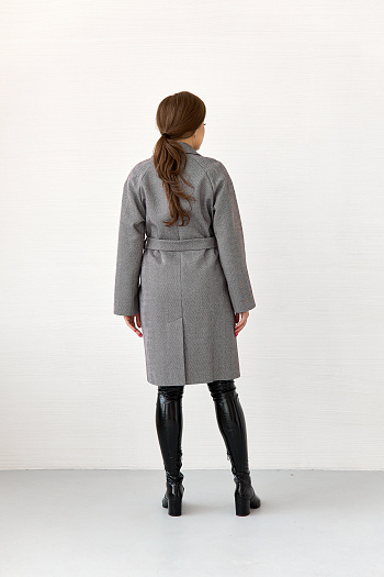 3 Пальто женское демисезонное 23220 (ёлочка/серый)