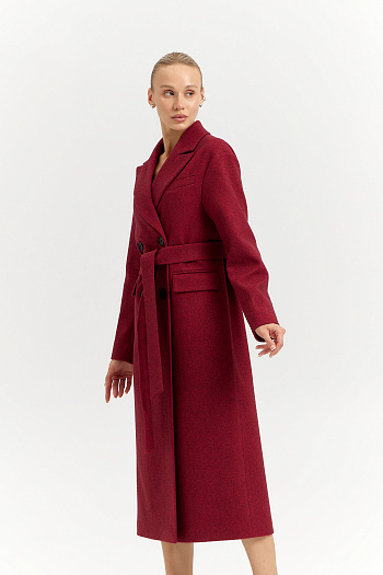 7 Пальто женское демисезонное 26102 (бордовый/ёлочка)