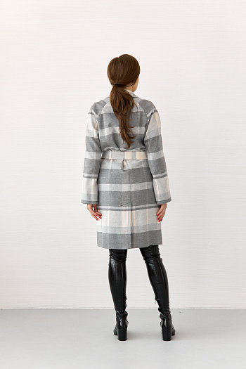 4 Пальто женское демисезонное 23220 (клетка серая)