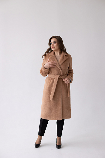 2 Пальто женское демисезонное 24106 (кэмел/тедди)