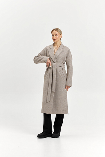 8 Пальто женское демисезонное 26820 (бежевый/диагональ)