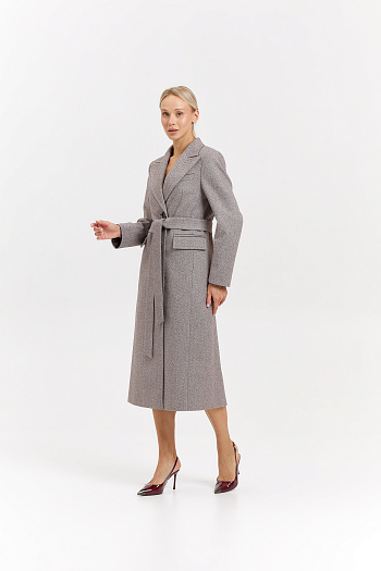 2 Пальто женское демисезонное 27210 (коричневый/ёлочка)