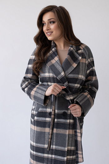 5 Пальто женское демисезонное 23220 (клетка серый+беж)