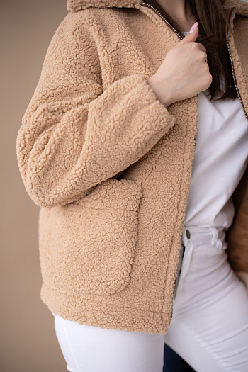 4 Дублёнка женская демисезонная  22765 (кэмел барашек)