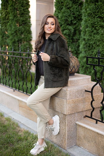 2 Дублёнка женская демисезонная  22765 (хаки)