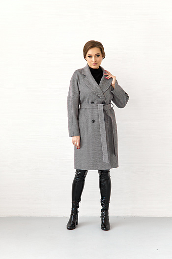 2 Пальто женское демисезонное 23220 (ёлочка/серый)