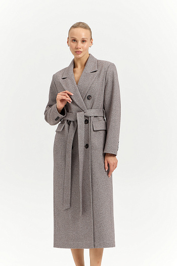 3 Пальто женское демисезонное 26326 (коричневый/ёлочка)