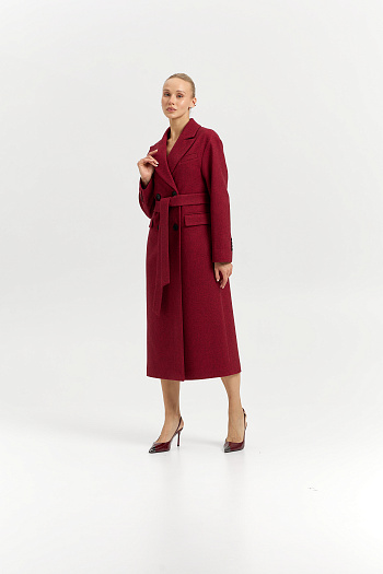 5 Пальто женское демисезонное 26102 (бордовый/ёлочка)