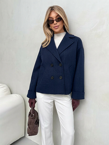 Пальто женское демисезонное 27332 (синий/ёлочка)