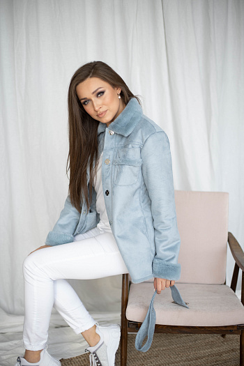 2 Дублёнка женская демисезонная  22565  (голубой) 