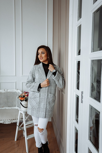 4 Пальто женское демисезонное 22520  (серый/клетка) 