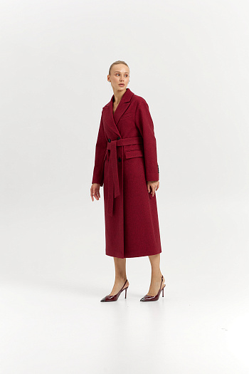 2 Пальто женское демисезонное 26102 (бордовый/ёлочка)