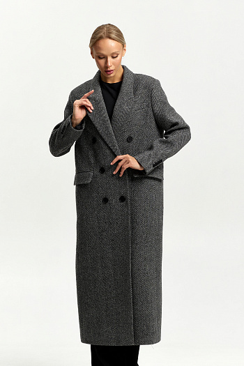 8 Пальто женское демисезонное 26830 (черно-белый/ёлочка)