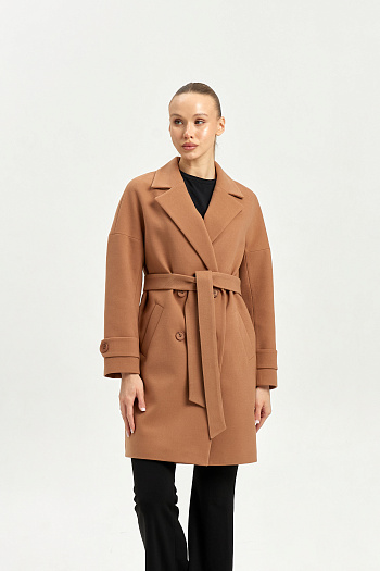 2 Пальто женское демисезонное 22970 (тёмный кэмел)