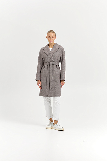 2 Пальто женское демисезонное 25885 (коричневый/ёлочка)