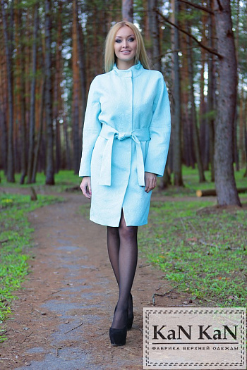 2 Летнее пальто  из жаккарда прямой силуэт  пояс (бирюза)