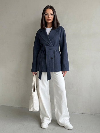 Пальто женское демисезонное 27220 (синий/ёлочка)