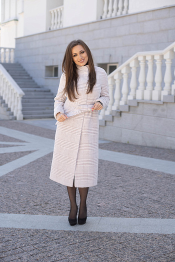3 Пальто женское демисезонное 22101  (пудра/клетка) 
