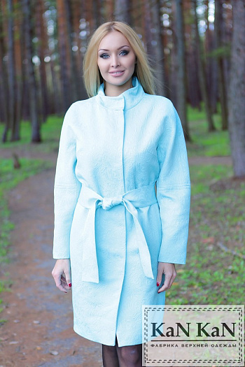 3 Летнее пальто  из жаккарда прямой силуэт  пояс (бирюза)